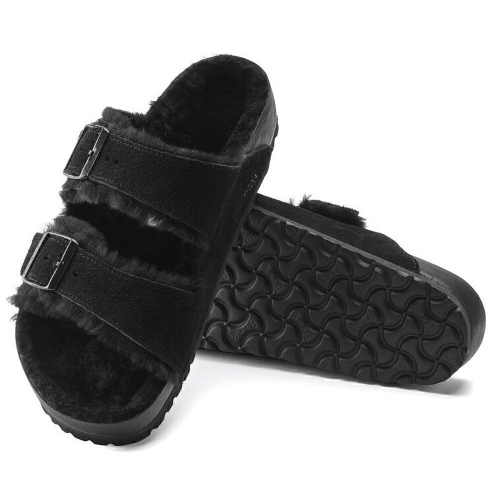 BIRKENSTOCK ARIZONA SHEARLING SUEDE LEATHER IN BLACK NWT - Picture 6 of 6